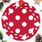 Polka Dots - White on Cardinal Red Round Filigree Ornament (Two Sides)