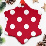 Polka Dots - White on Cardinal Red Snowflake Ornament (Two Sides)