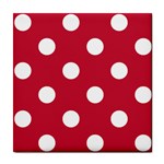 Polka Dots - White on Cardinal Red Tile Coaster