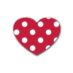 Polka Dots - White on Cardinal Red Rubber Coaster (Heart)