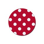 Polka Dots - White on Cardinal Red Rubber Round Coaster (4 pack)