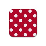 Polka Dots - White on Cardinal Red Rubber Coaster (Square)