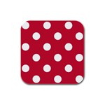 Polka Dots - White on Cardinal Red Rubber Square Coaster (4 pack)