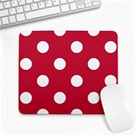 Polka Dots - White on Cardinal Red Large Mousepad