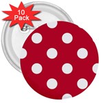 Polka Dots - White on Cardinal Red 3  Button (10 pack)