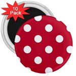 Polka Dots - White on Cardinal Red 3  Magnet (10 pack)