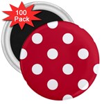 Polka Dots - White on Cardinal Red 3  Magnet (100 pack)