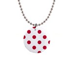 Polka Dots - Cardinal Red on White 1  Button Necklace