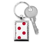 Polka Dots - Cardinal Red on White Key Chain (Rectangle)