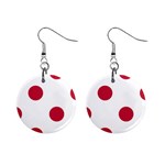 Polka Dots - Cardinal Red on White 1  Button Earrings