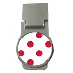 Polka Dots - Cardinal Red on White Money Clip (Round)