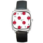 Polka Dots - Cardinal Red on White Square Metal Watch