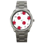 Polka Dots - Cardinal Red on White Sport Metal Watch