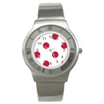 Polka Dots - Cardinal Red on White Stainless Steel Watch