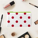 Polka Dots - Cardinal Red on White Canvas Cosmetic Bag (XS)