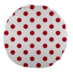 Polka Dots - Cardinal Red on White Large 18  Premium Flano Round Cushion