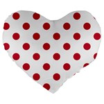 Polka Dots - Cardinal Red on White Large 19  Premium Heart Shape Cushion