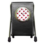 Polka Dots - Cardinal Red on White Pen Holder Desk Clock