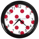 Polka Dots - Cardinal Red on White Wall Clock (Black)