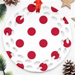 Polka Dots - Cardinal Red on White Round Filigree Ornament (Two Sides)