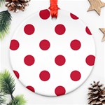 Polka Dots - Cardinal Red on White Ornament (Round)