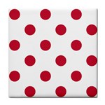 Polka Dots - Cardinal Red on White Tile Coaster