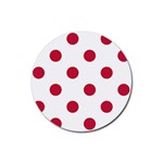 Polka Dots - Cardinal Red on White Rubber Coaster (Round)