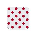 Polka Dots - Cardinal Red on White Rubber Square Coaster (4 pack)