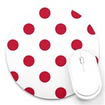 Polka Dots - Cardinal Red on White Round Mousepad
