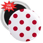 Polka Dots - Cardinal Red on White 3  Magnet (100 pack)