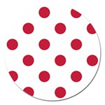 Polka Dots - Cardinal Red on White Magnet 5  (Round)