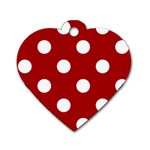Polka Dots - White on Dark Candy Apple Red Dog Tag Heart (One Side)