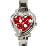 Polka Dots - White on Dark Candy Apple Red Heart Italian Charm Watch