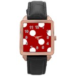 Polka Dots - White on Dark Candy Apple Red Rose Gold Leather Watch