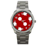 Polka Dots - White on Dark Candy Apple Red Sport Metal Watch
