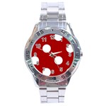 Polka Dots - White on Dark Candy Apple Red Stainless Steel Analogue Watch