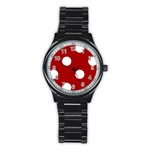 Polka Dots - White on Dark Candy Apple Red Stainless Steel Round Watch