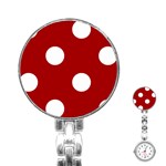 Polka Dots - White on Dark Candy Apple Red Stainless Steel Nurses Watch