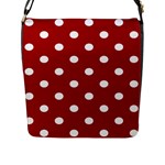 Polka Dots - White on Dark Candy Apple Red Flap Closure Messenger Bag (L)