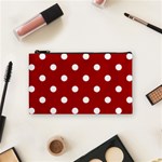 Polka Dots - White on Dark Candy Apple Red Cosmetic Bag (S)