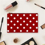 Polka Dots - White on Dark Candy Apple Red Cosmetic Bag (M)