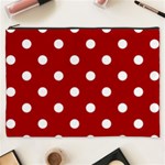 Polka Dots - White on Dark Candy Apple Red Cosmetic Bag (XXXL)