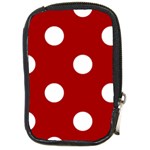 Polka Dots - White on Dark Candy Apple Red Compact Camera Leather Case