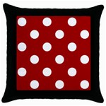 Polka Dots - White on Dark Candy Apple Red Throw Pillow Case (Black)