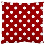 Polka Dots - White on Dark Candy Apple Red Large Flano Cushion Case (Two Sides)