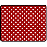 Polka Dots - White on Dark Candy Apple Red Double Sided Fleece Blanket (Medium) (Two Sides)