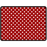 Polka Dots - White on Dark Candy Apple Red Double Sided Fleece Blanket (Large) (Two Sides)