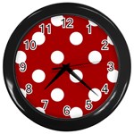 Polka Dots - White on Dark Candy Apple Red Wall Clock (Black)