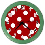 Polka Dots - White on Dark Candy Apple Red Color Wall Clock