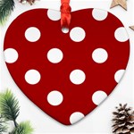 Polka Dots - White on Dark Candy Apple Red Heart Ornament (Two Sides)